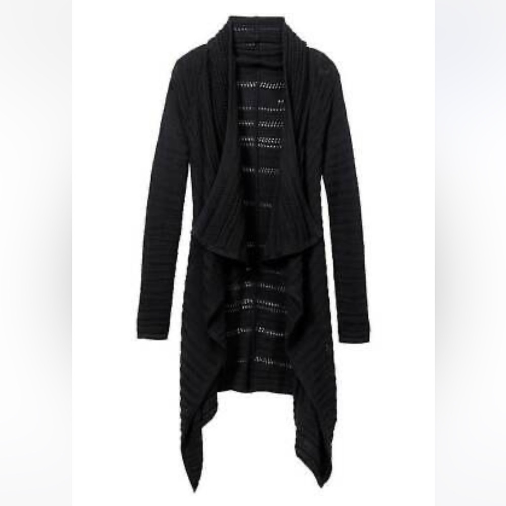 Athleta Wilton Cotton Cashmere Wrap Cardigan Sweater Longline Black Knit